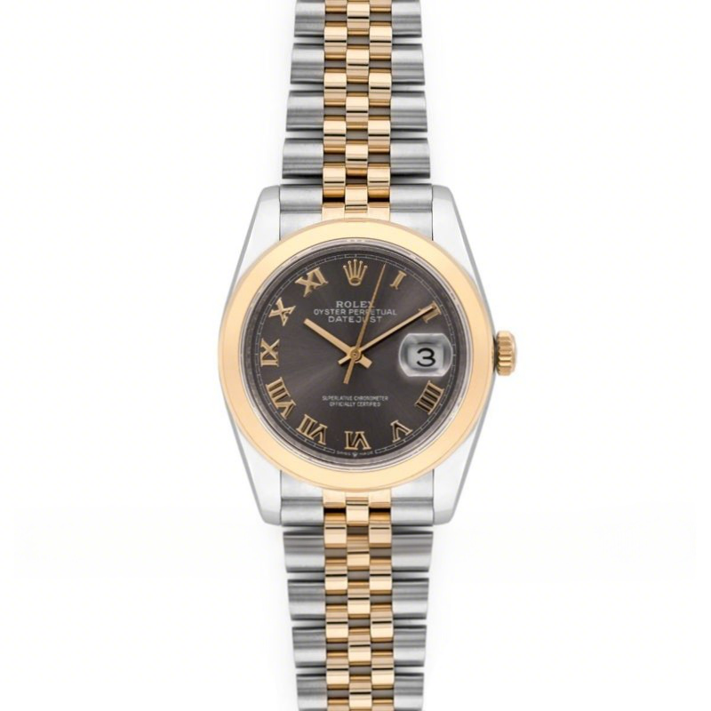Rolex Datejust 36 126201 Dark Rhodium Dial in Yellow Gold and Steel with Roman Markers-fasswatch