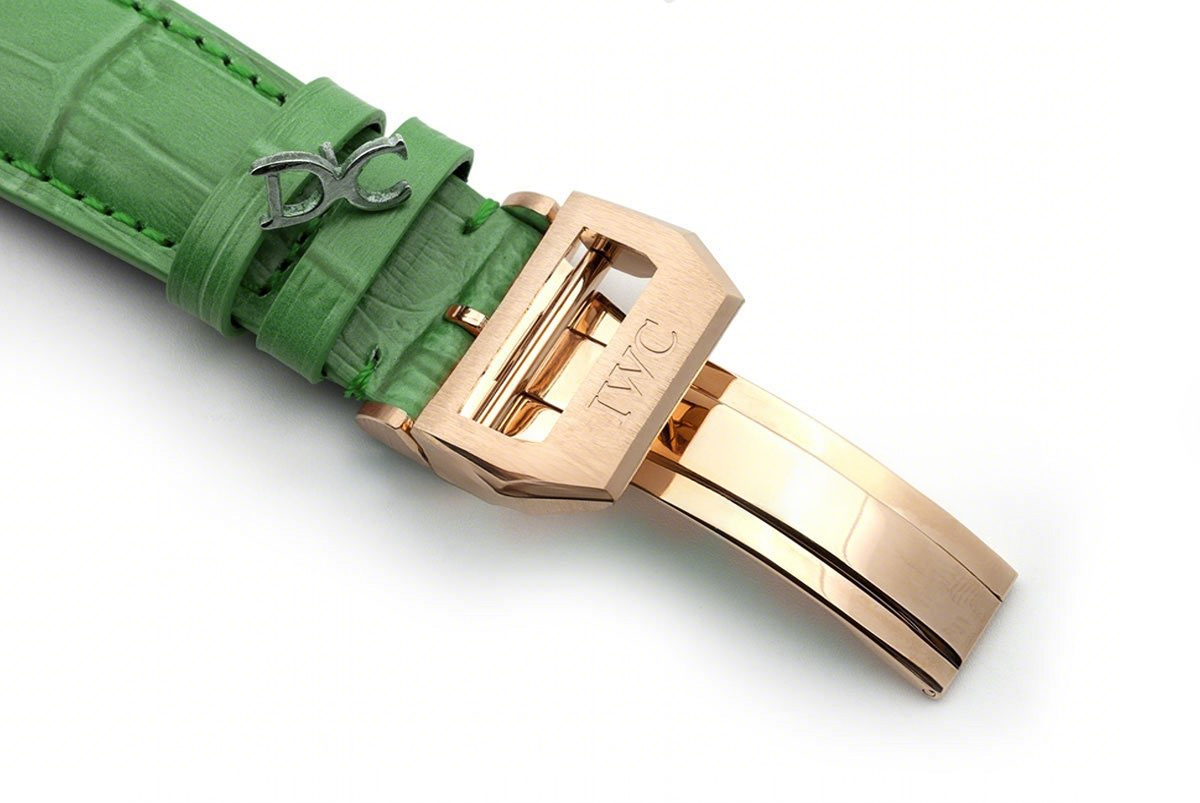 IWC Portugieser Chronograph Automatic White Dial in Rose Gold on Green Leather Strap-fasswatch