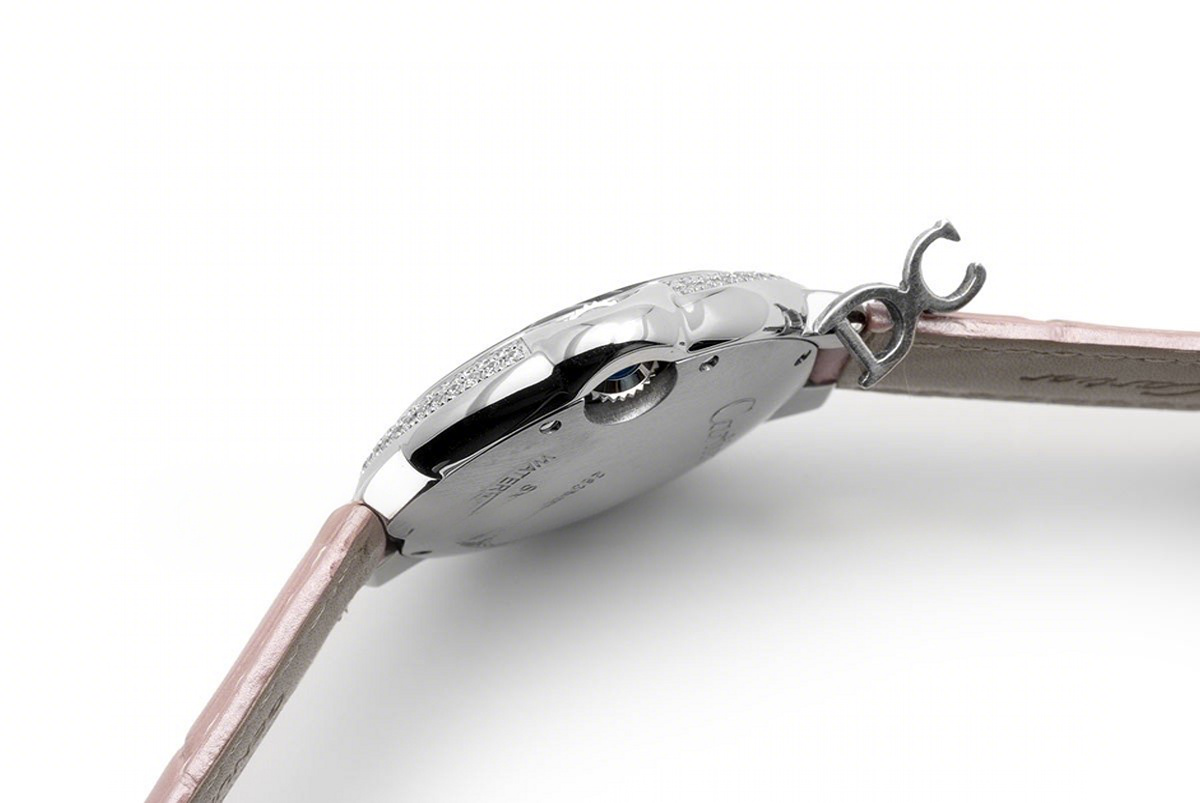 Cartier Ballon Bleu De Cartier 36mm Silver Dial with Diamond Bezel in Steel on Pink Leather Strap-fasswatch
