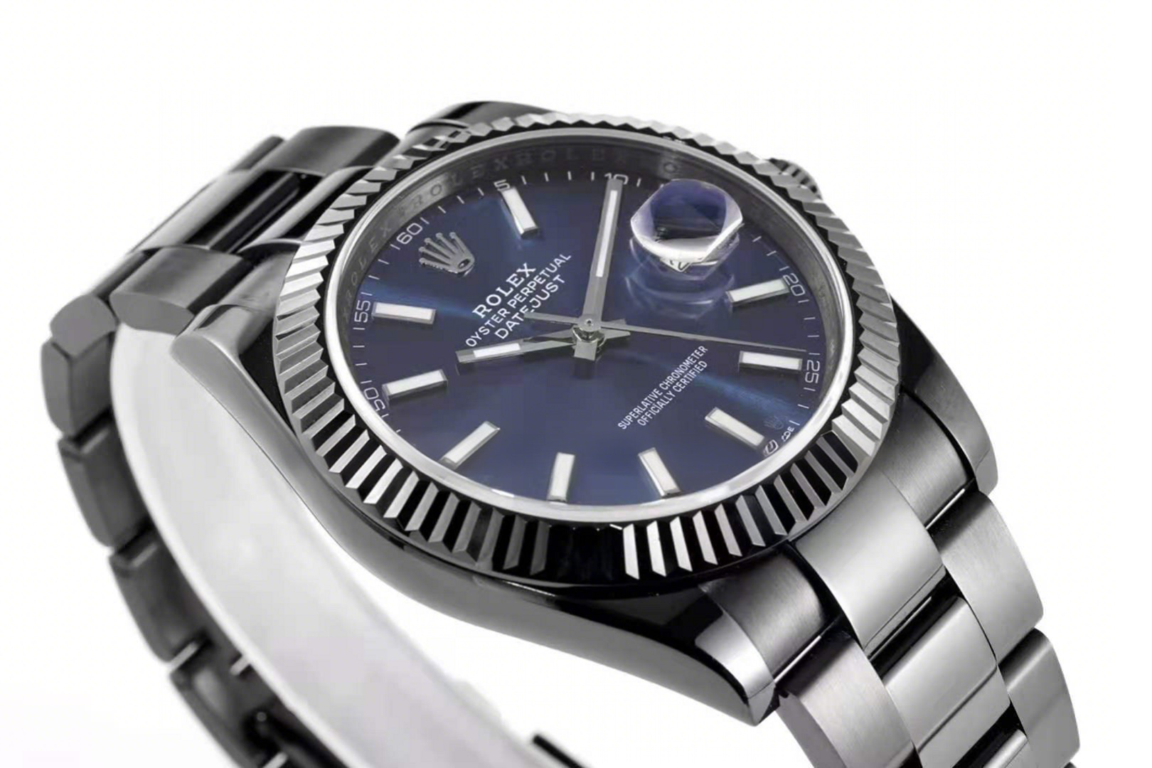 Rolex Datejust 41 Blue Dial with Stick Markers in PVD Black-fasswatch