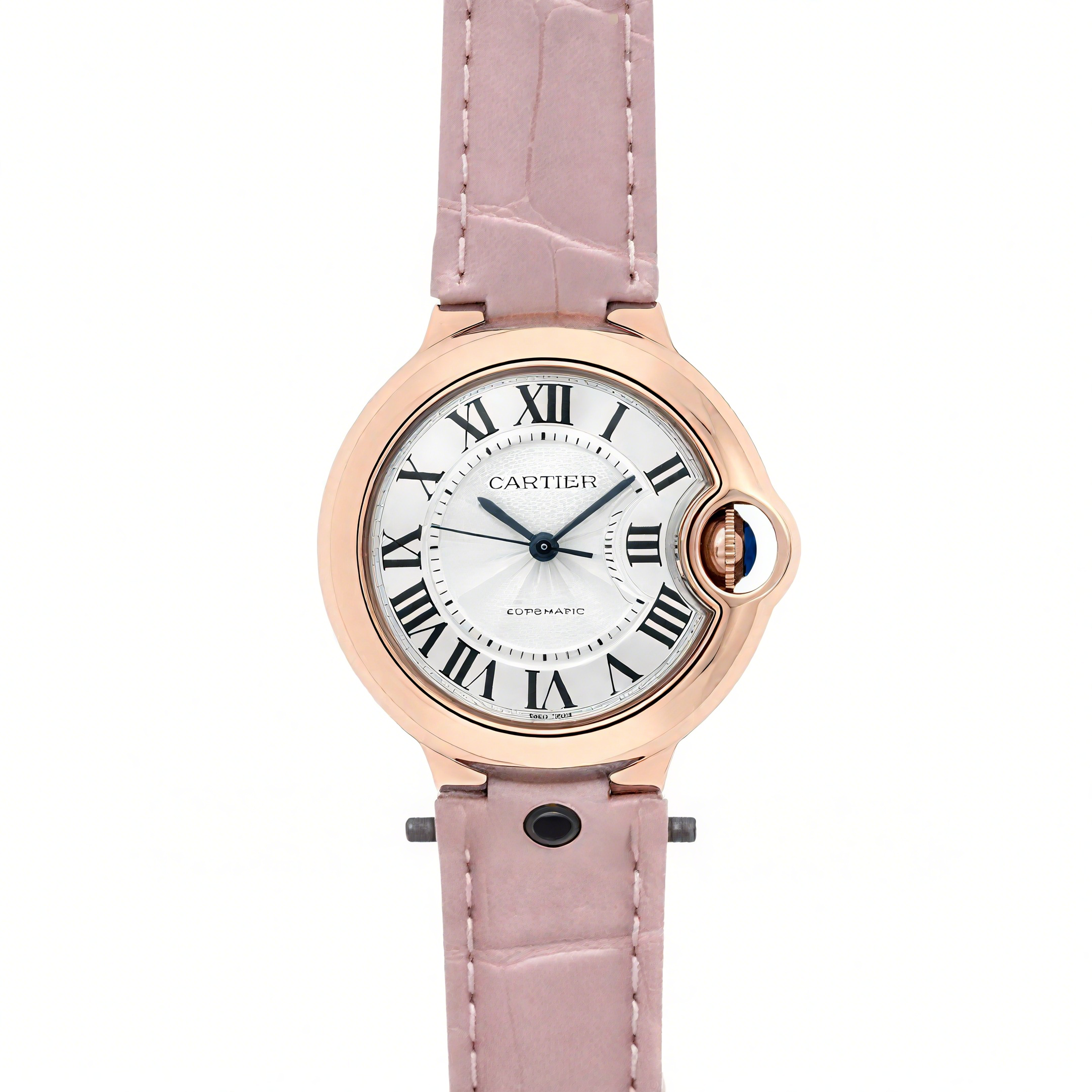 Cartier Ballon Bleu De Cartier 36mm Silver Dial in Pink Gold on Pink Leather Strap-fasswatch
