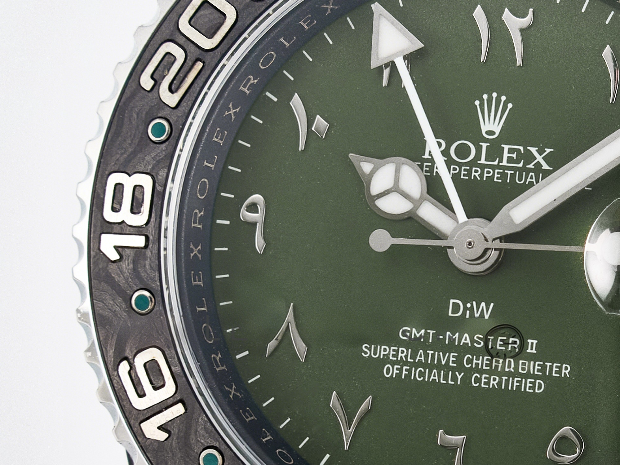Rolex GMT Carbon DIWF Best Edition Green Arabic Dial on Green Nylon Strap SA3186 CHS-fasswatch