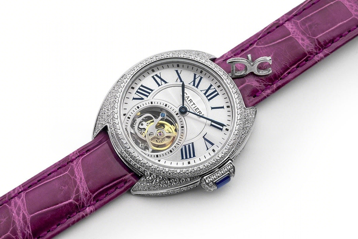 Cle de Cartier Tourbillon with Diamond Bezel in White Gold 35mm on Pink Leather Strap-fasswatch