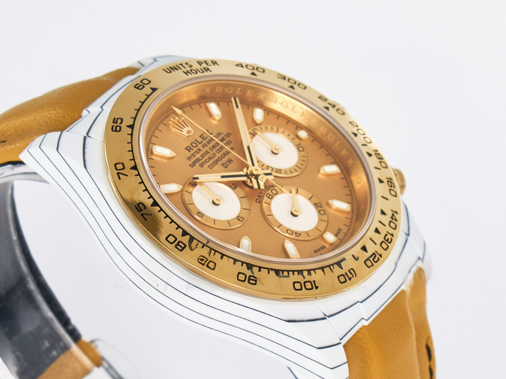 Rolex Daytona DIW White Carbon Case YG Bezel DIWF Edition YG Dial on Brown Leather Strap A7750-fasswatch