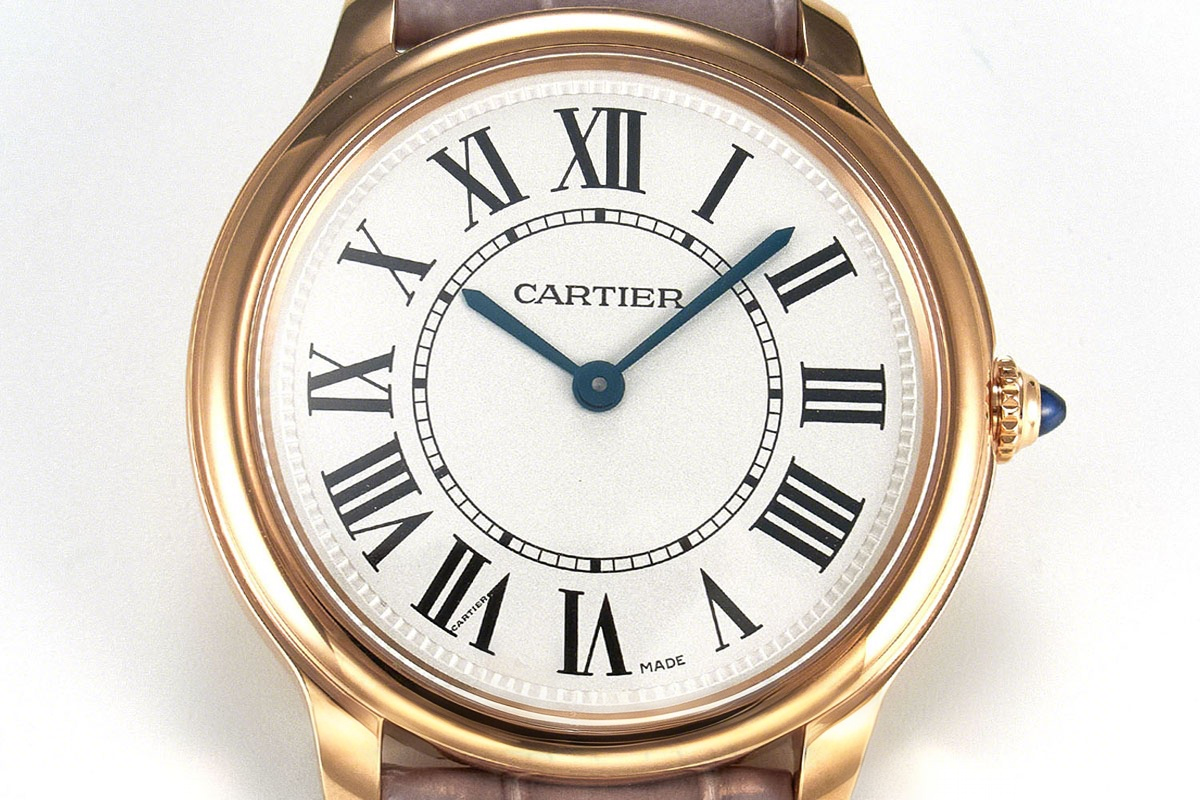 Cartier Ronde Must De Cartier 36mm White Dial in Rose Gold on Grey Leather Strap-fasswatch