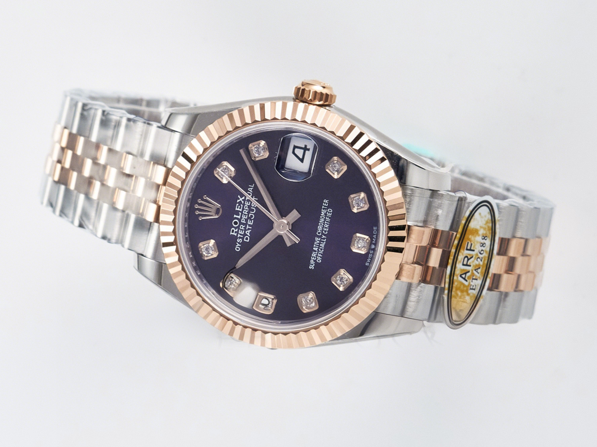 Rolex DateJust 31 278271 ARF 1:1 Best Edition 904L Steel Purple Diamonds Dial on SS/RG Jubilee Bracelet ETA 2688-fasswatch