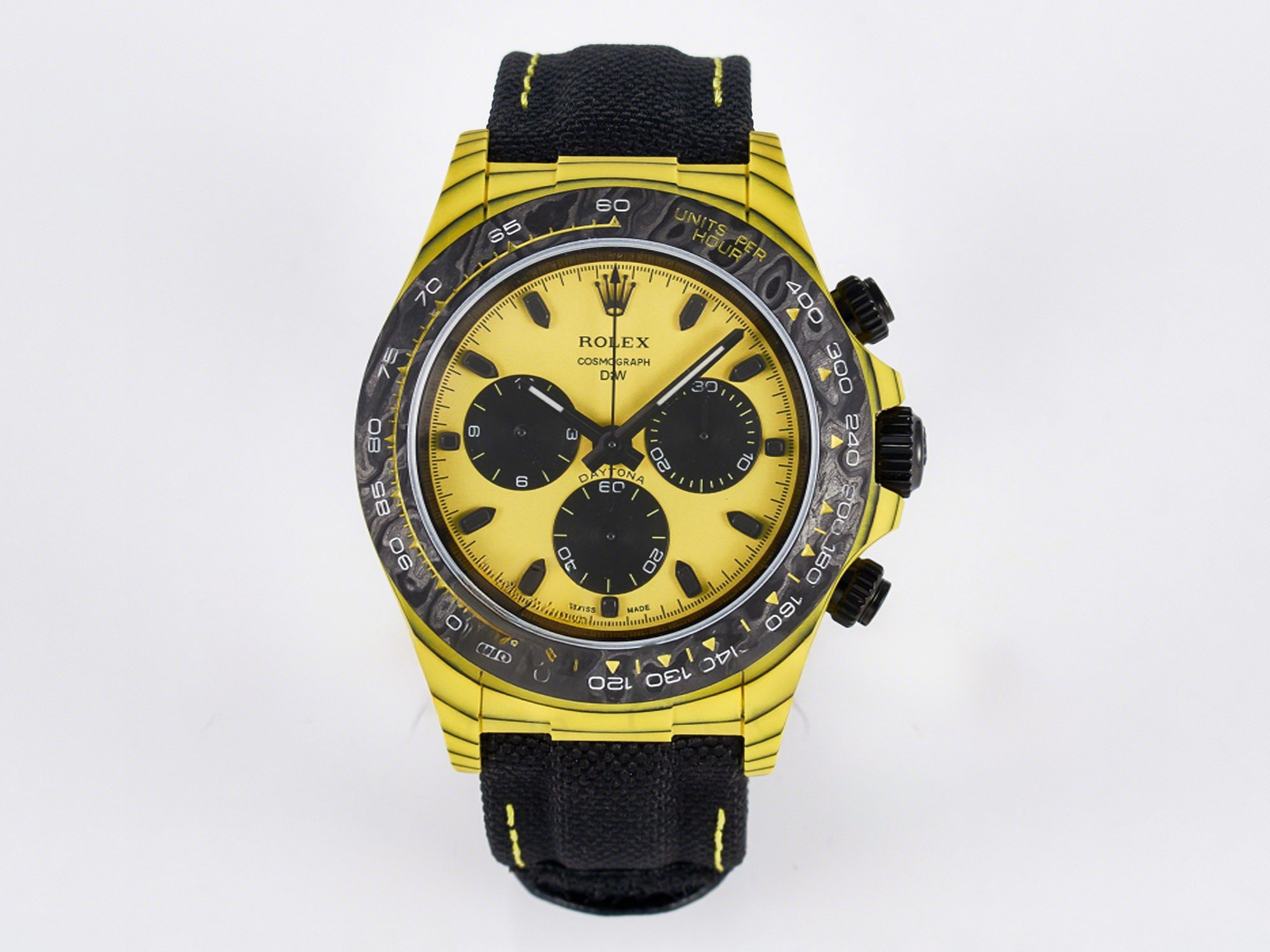 Rolex Daytona DIW Yellow Carbon Case DIWF Edition Black/White Dial on Black Nylon Strap A7750-fasswatch