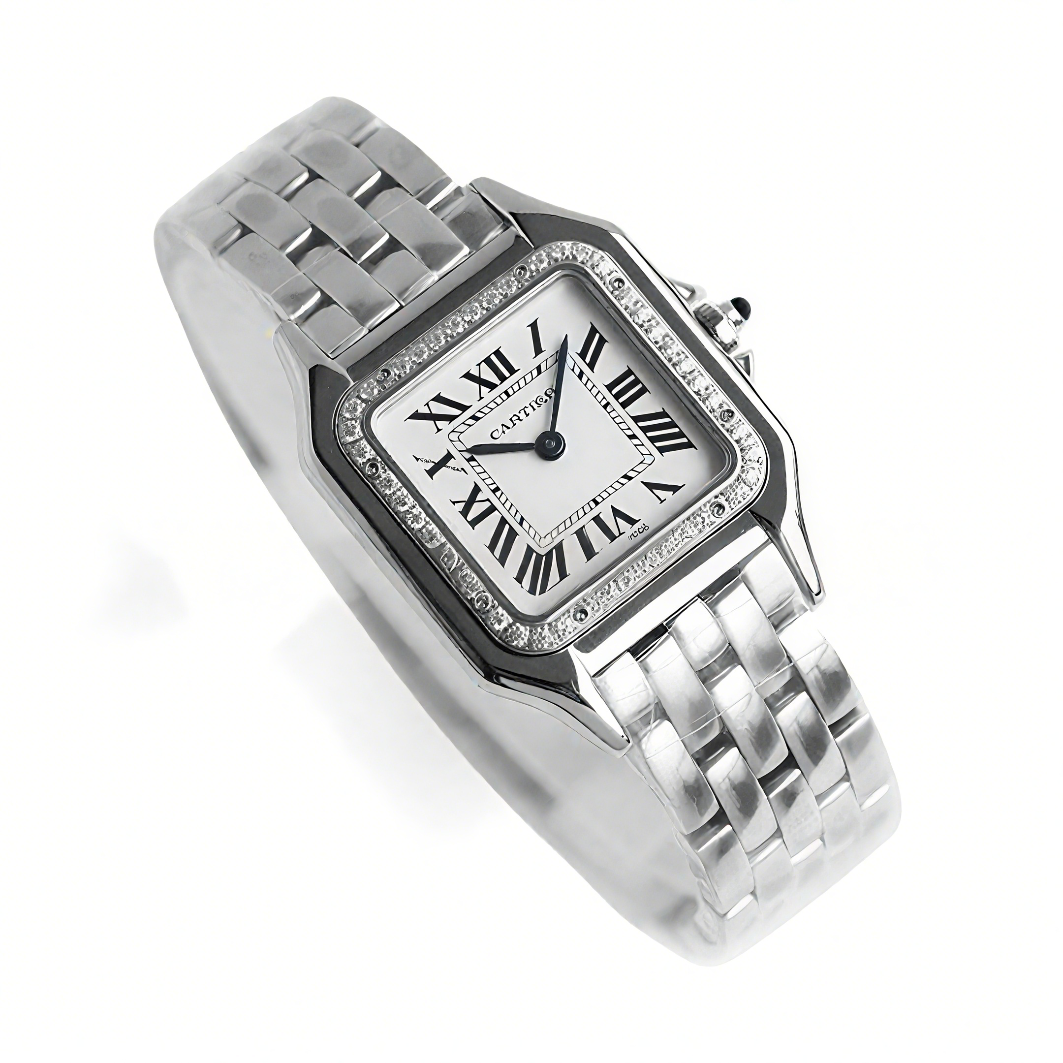 Cartier Panthère De Cartier 22mm White Dial in Steel with Diamond Bezel-fasswatch