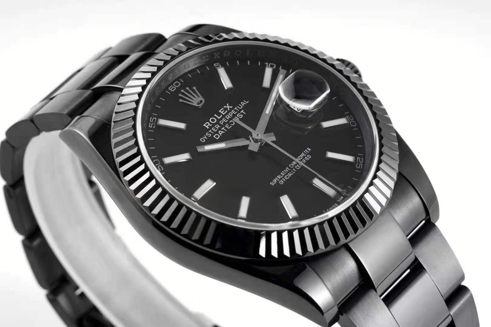 Rolex Datejust 41 Black Dial with Stick Markers in PVD Black-fasswatch