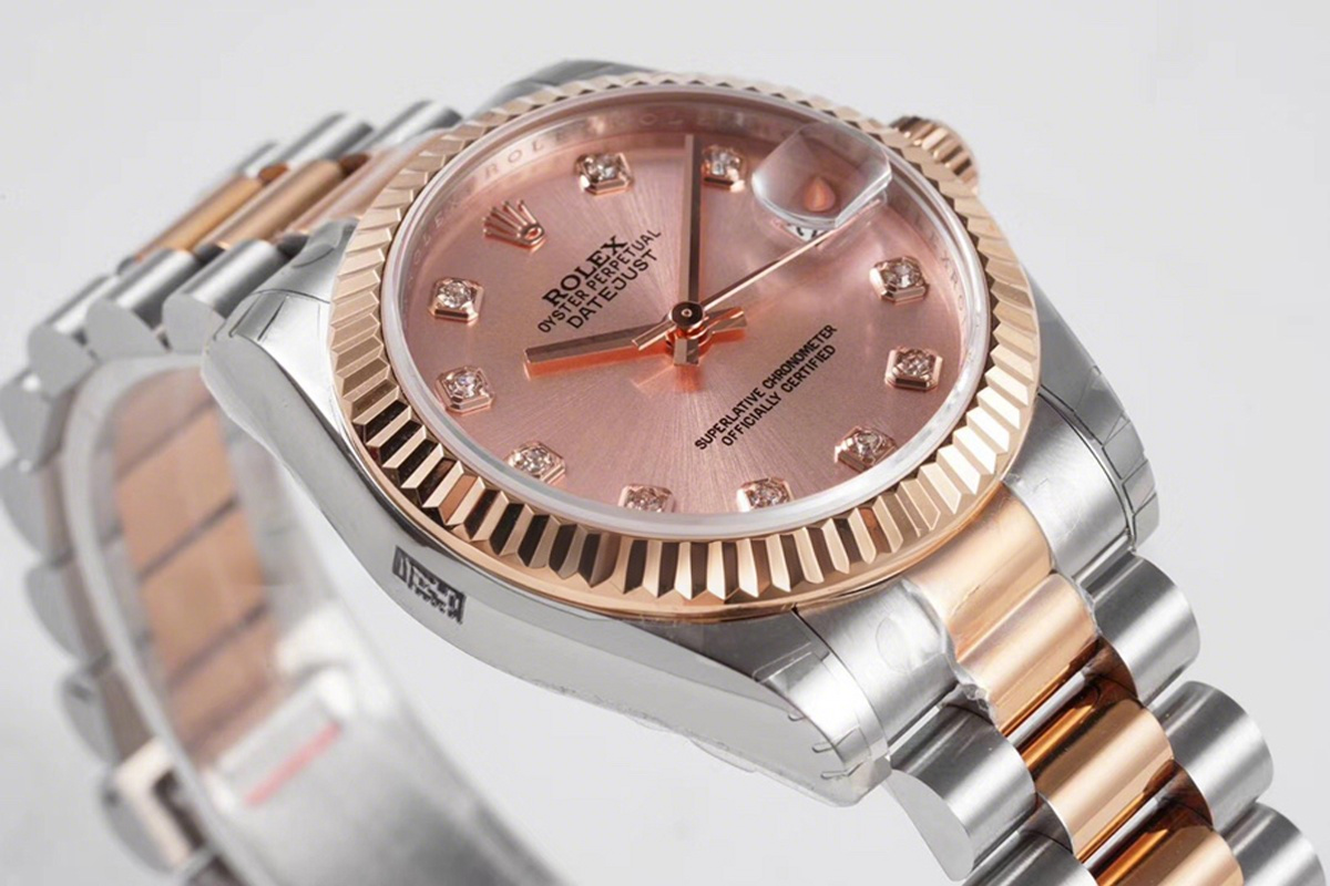 Rolex Datejust 31 Rose Dial Diamond Markers in Everose Gold/Steel on President Bracelet-fasswatch