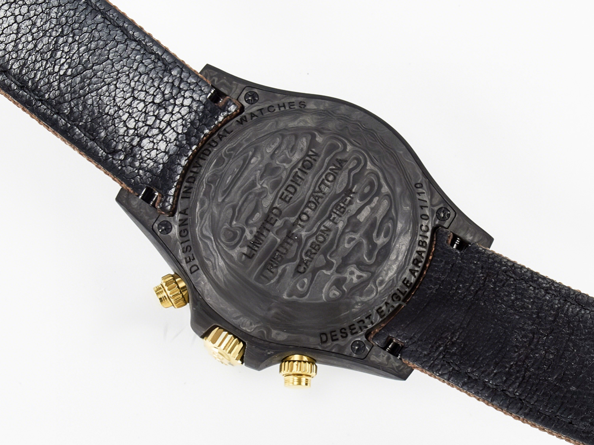 Rolex Daytona DIW Carbon Case and Bezel DIWF Edition Yellow Arabic Dial on Brown Nylon Strap A7750-fasswatch