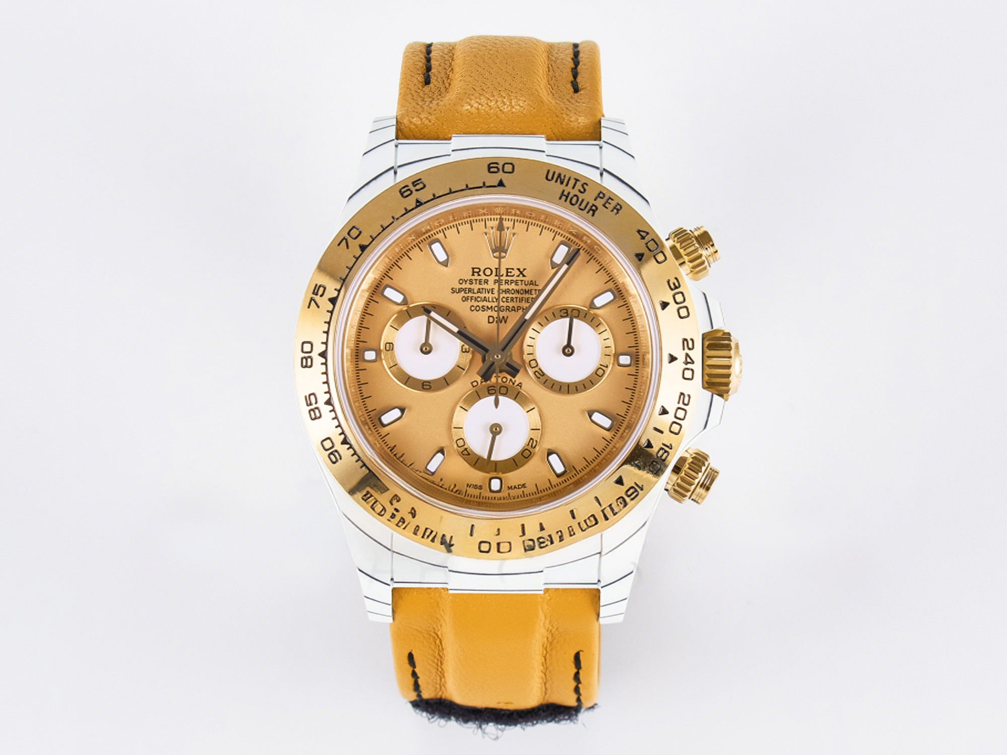Rolex Daytona DIW White Carbon Case YG Bezel DIWF Edition YG Dial on Brown Leather Strap A7750-fasswatch