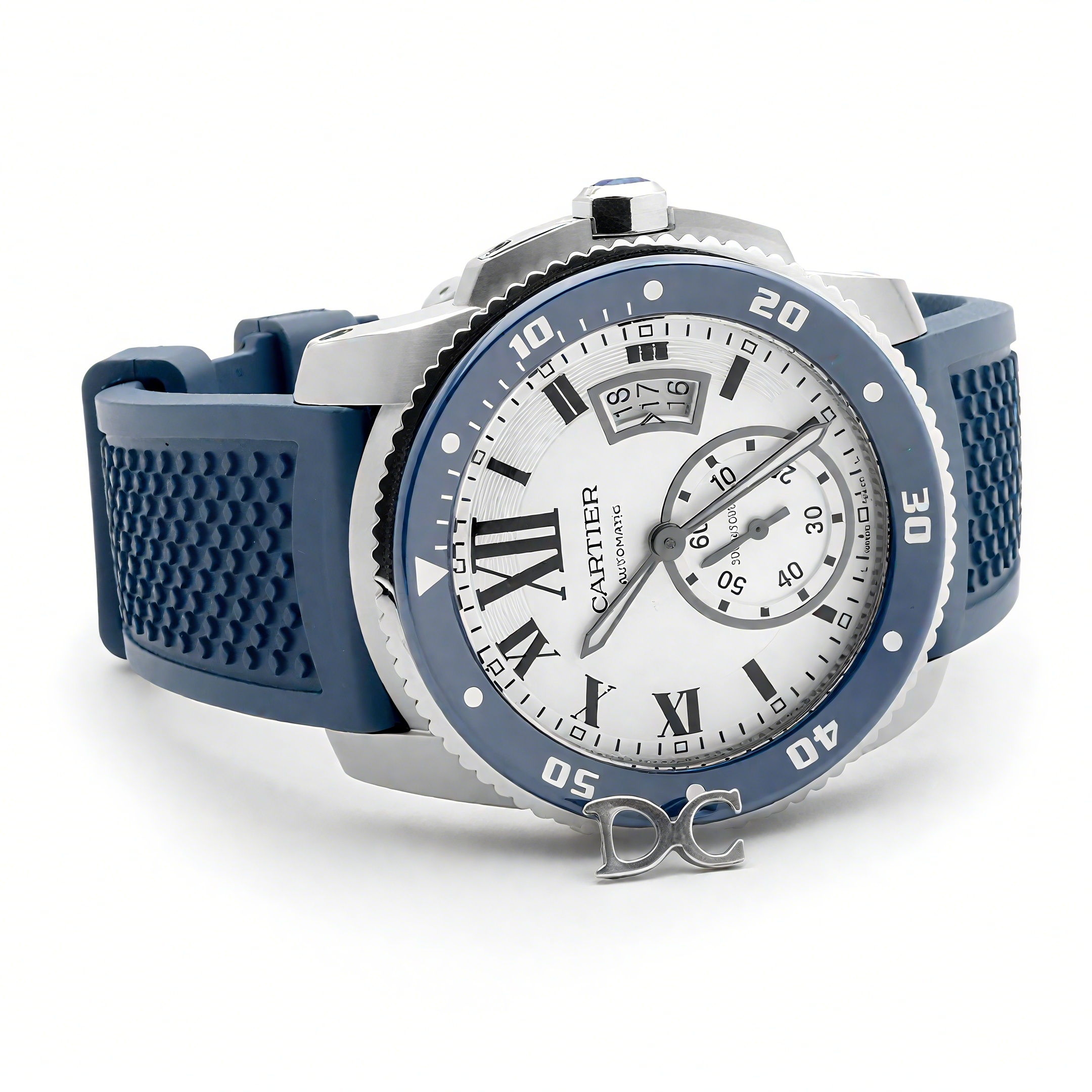 Calibre de Cartier Diver White Dial in Steel on Blue Bezel-fasswatch