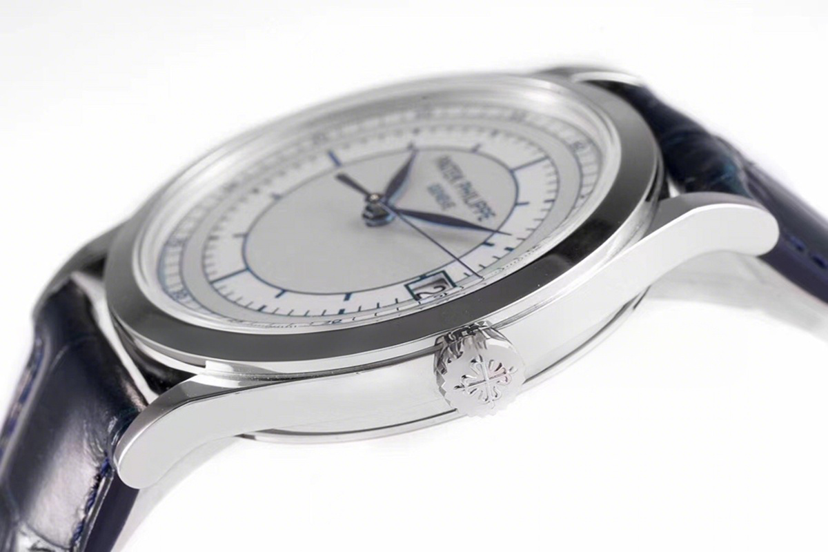 Patek Philippe Calatrava 5296G-001 White Dial in White Gold on Blue Leather Strap-fasswatch