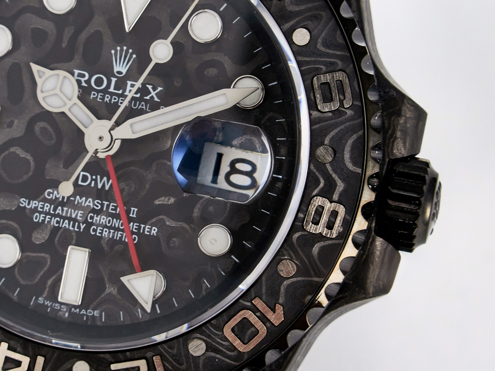 Rolex GMT Carbon DIWF Best Edition Black Carbon Dial SS Markers on Black Nylon Strap SA3285 CHS V2-fasswatch