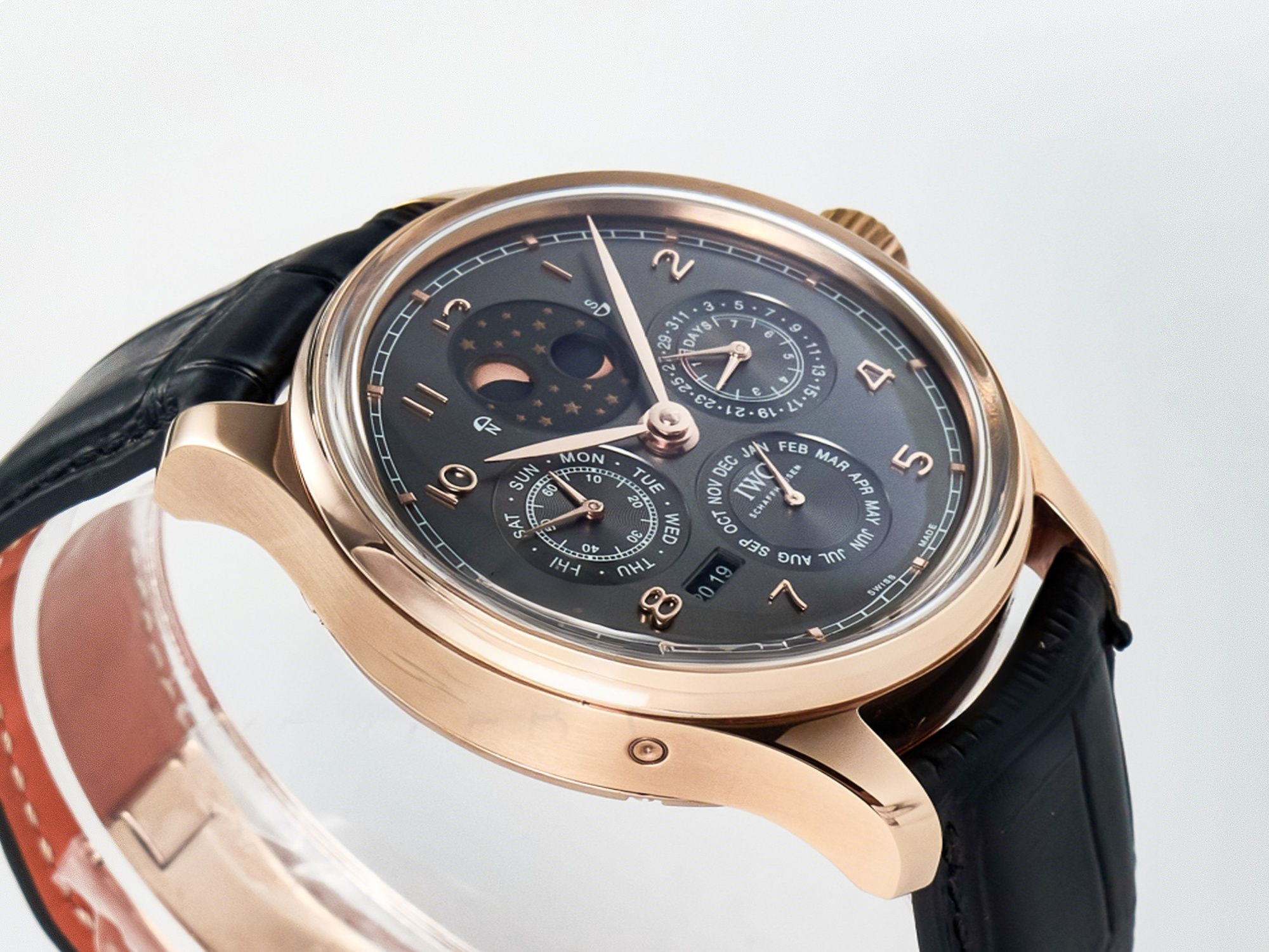 IWC IW5034 Portugieser Perpetual Calendar RG V9F 1:1 Best Edition Black Dial on Black Leather Strap A52610-fasswatch