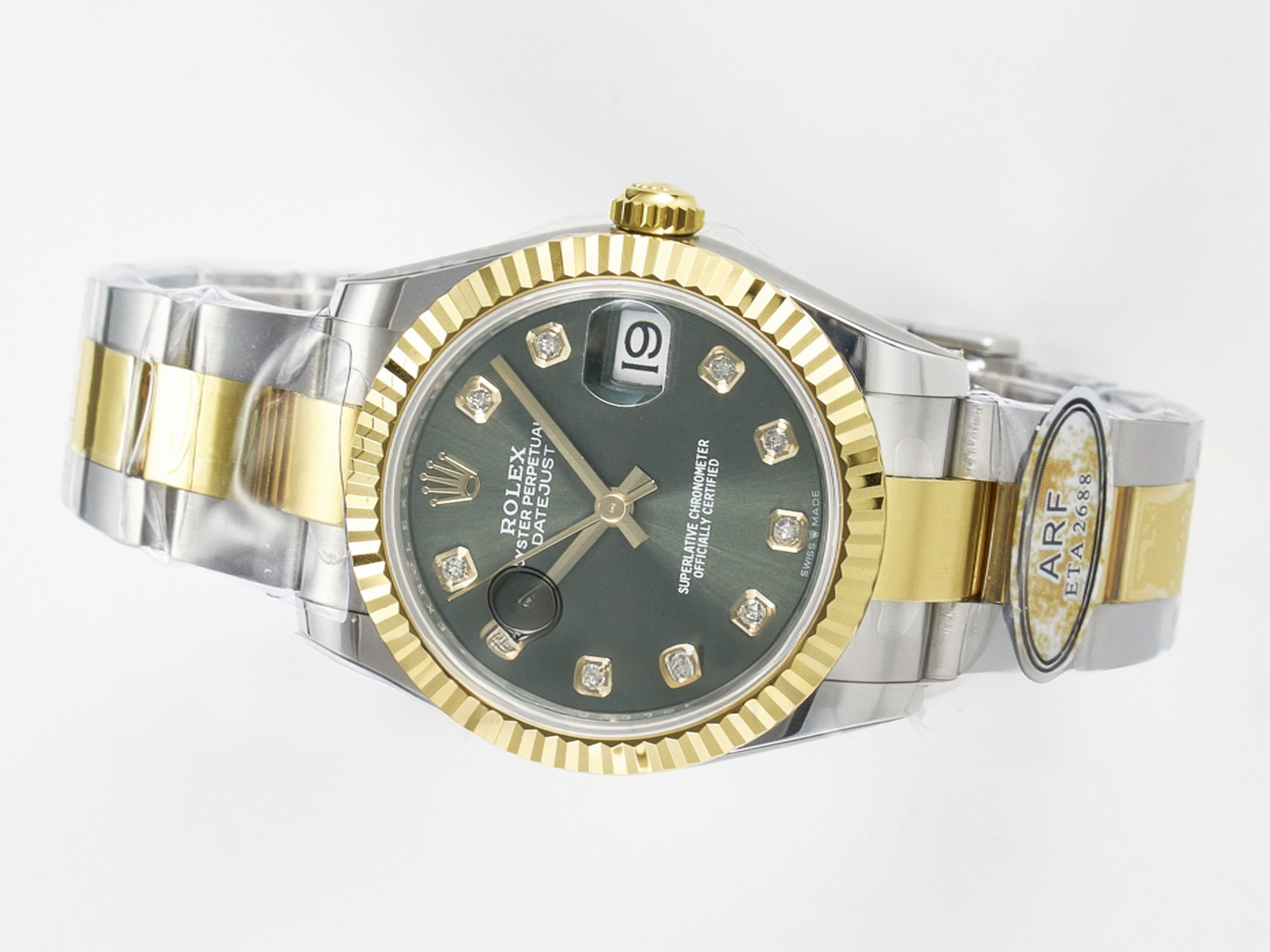Rolex DateJust 31 278383 ARF 1:1 Best Edition 904L Steel Green Diamonds Dial on SS/YG Oyster Bracelet ETA 2688-fasswatch