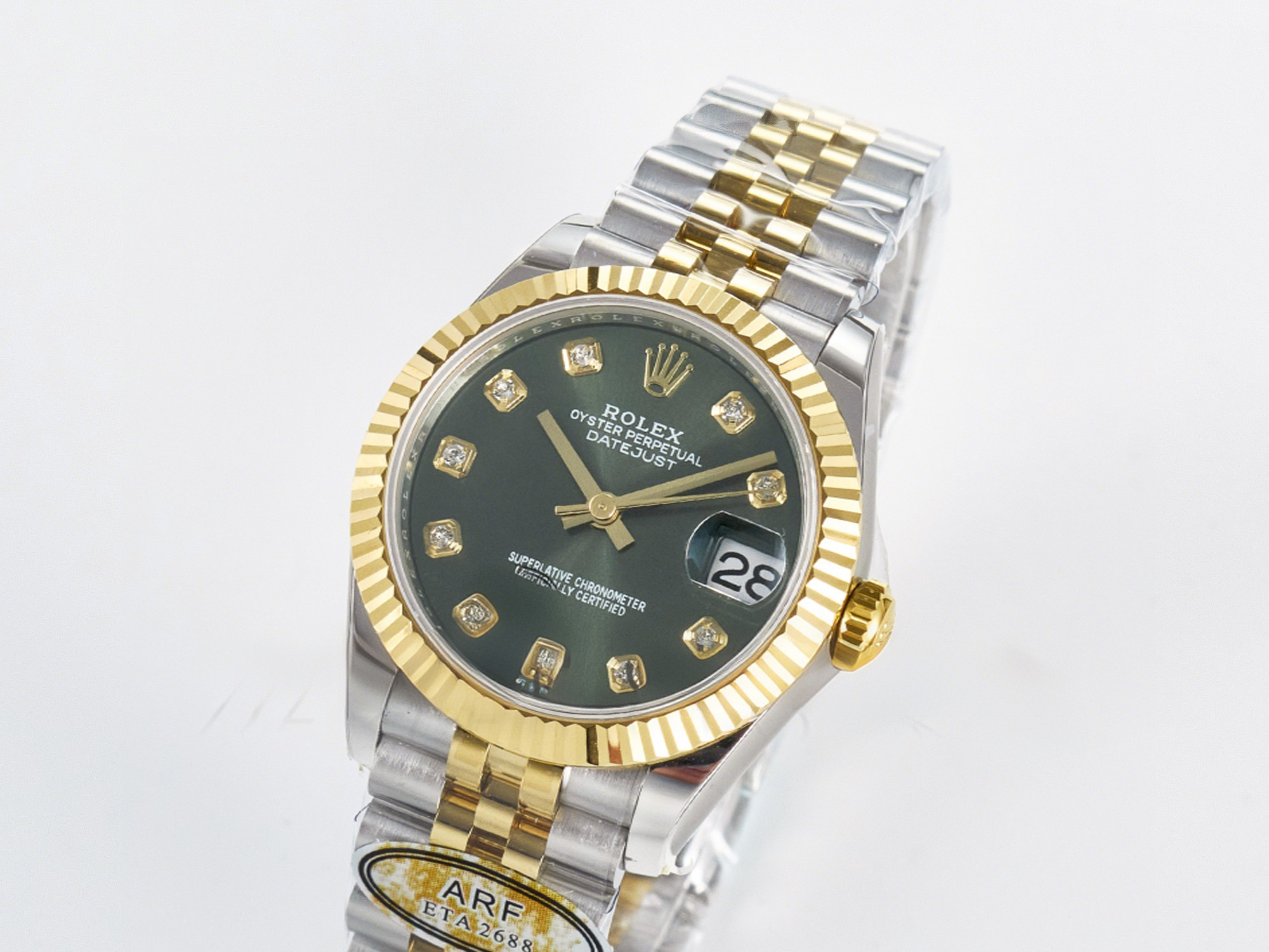 Rolex DateJust 31 278383 ARF 1:1 Best Edition 904L Steel Green Diamonds Dial on SS/YG Jubilee Bracelet ETA 2688-fasswatch