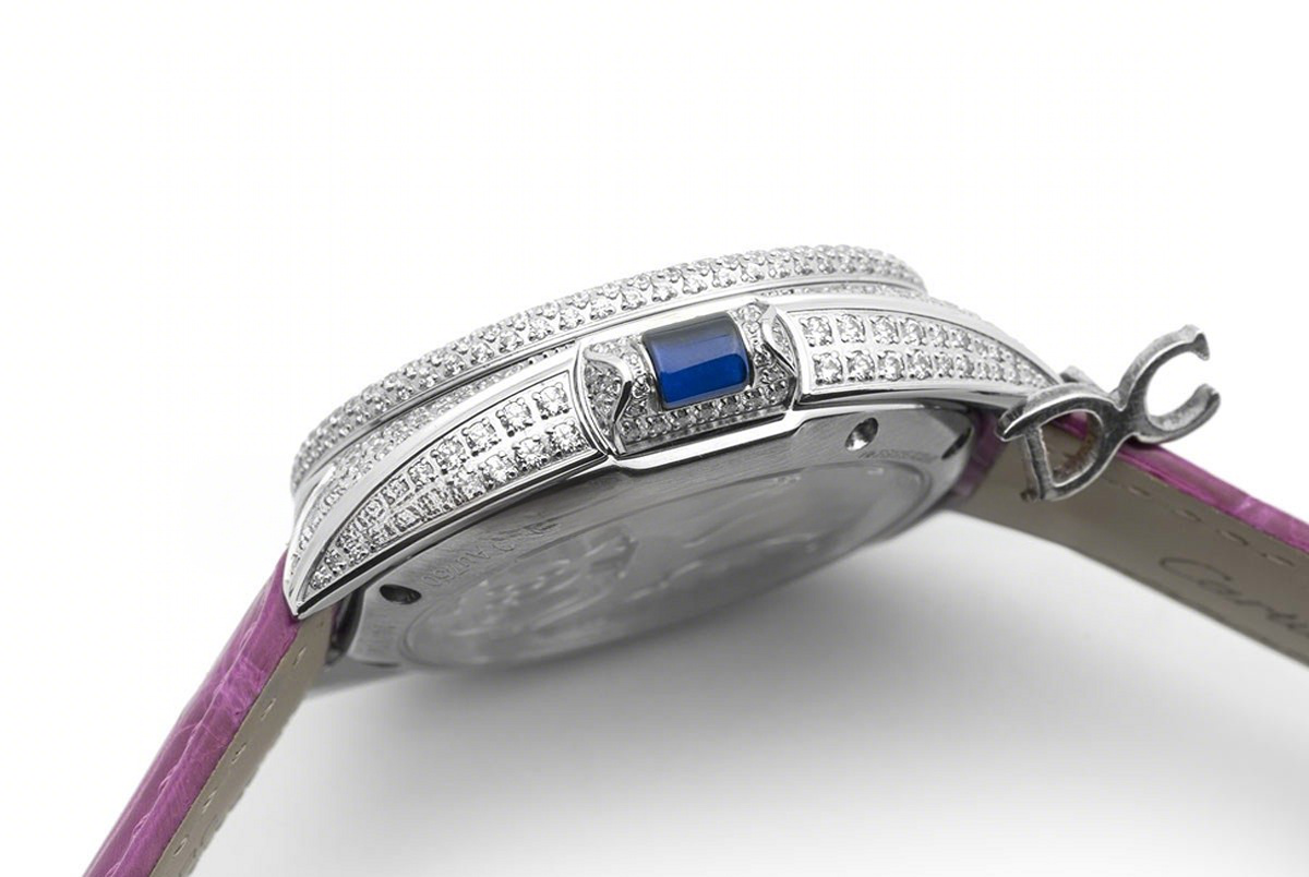 Cle de Cartier Tourbillon with Diamond Bezel in White Gold 35mm on Pink Leather Strap-fasswatch