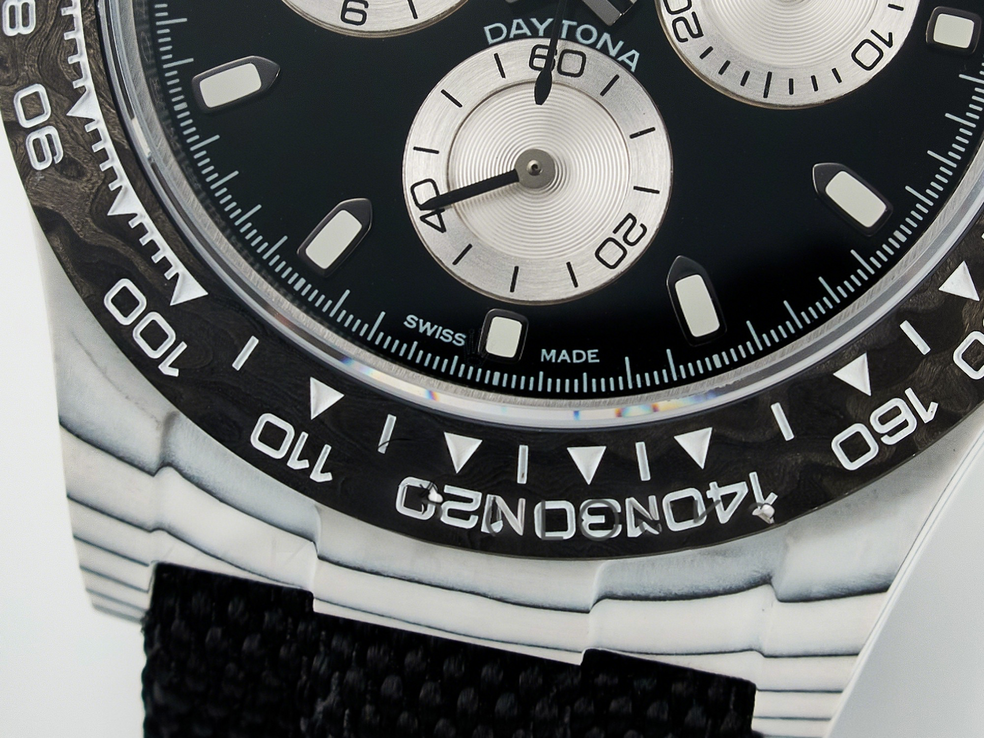 Rolex Daytona DIW White Carbon Case N6F Edition Black/White Dial on Black Nylon Strap A4130-fasswatch