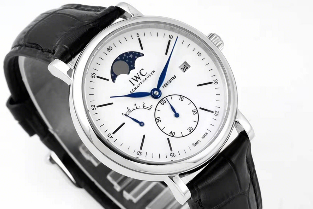 IWC Portofino Hand Wound Moon Phrase IW516406 White Dial in Steel-fasswatch