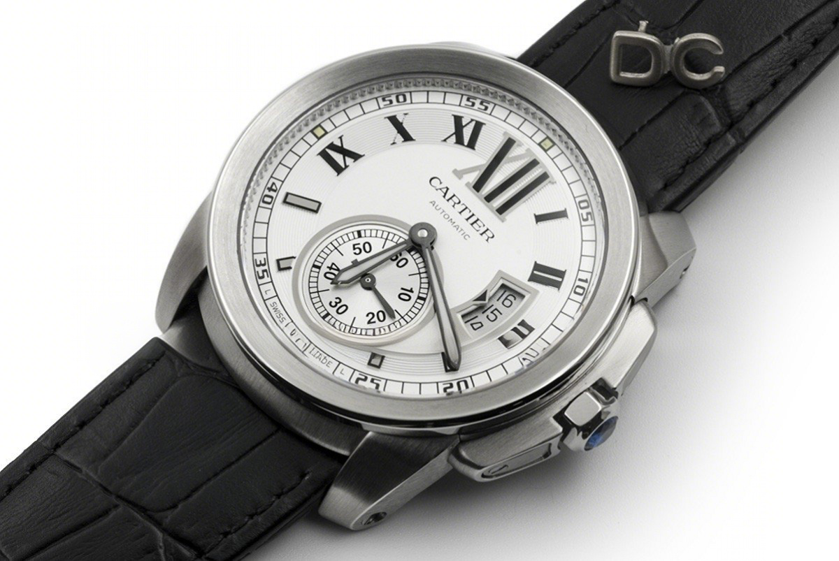 Calibre de Cartier White Dial on Black Leather Strap-fasswatch