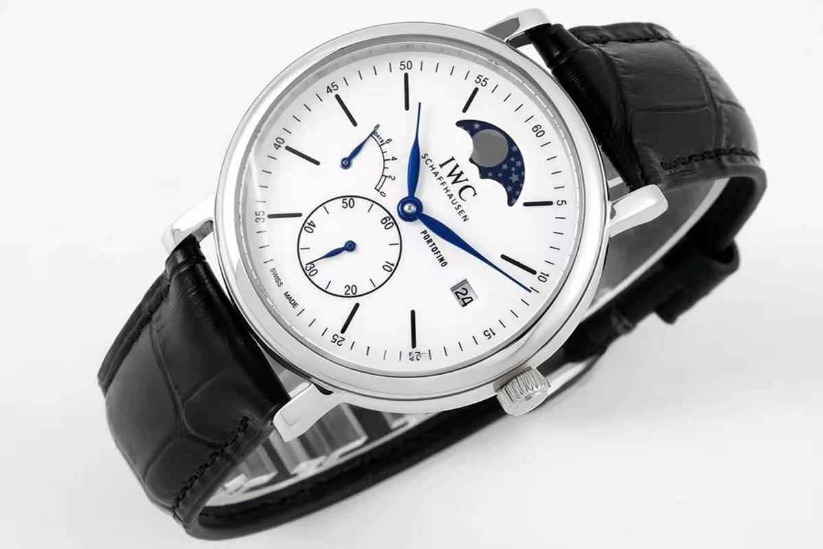 IWC Portofino Hand Wound Moon Phrase IW516406 White Dial in Steel-fasswatch