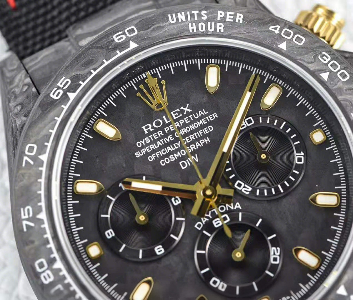 Rolex Daytona DIW Black and Gold Carbon-fasswatch
