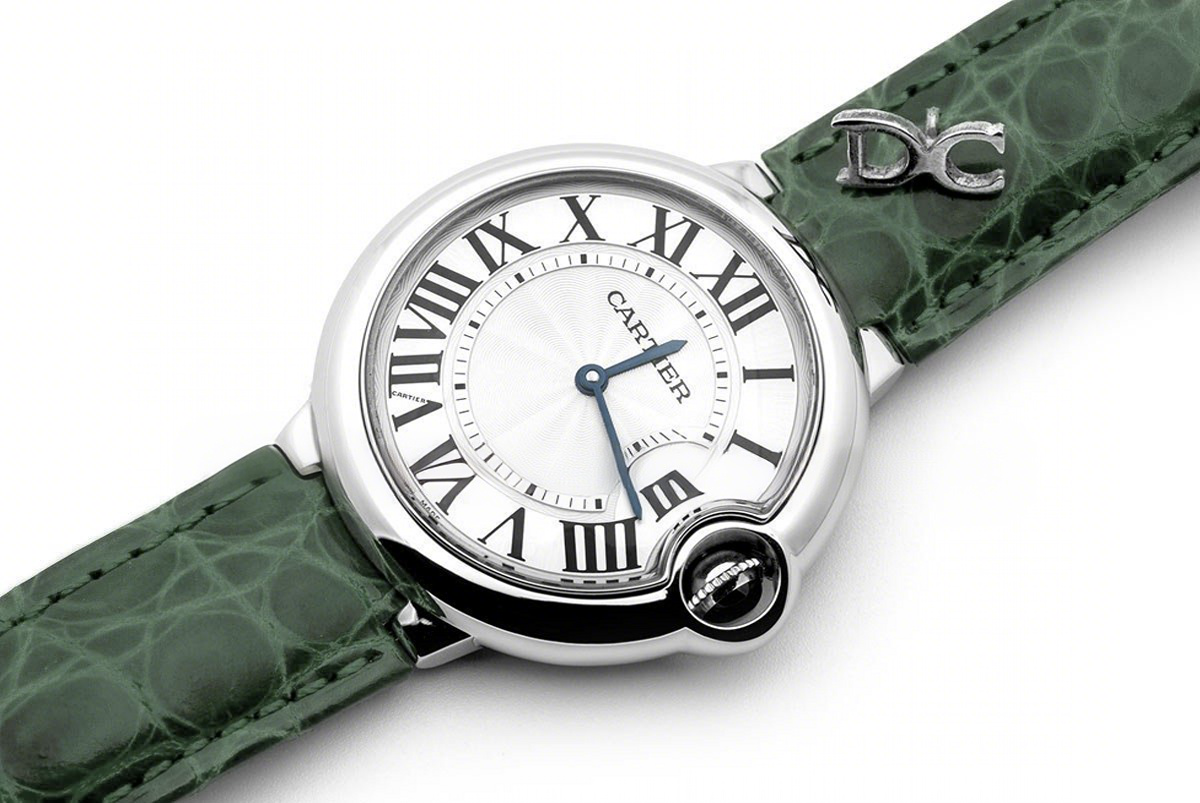 Cartier Ballon Bleu de Cartier 36mm White Dial in Steel on Green Leather Strap-fasswatch