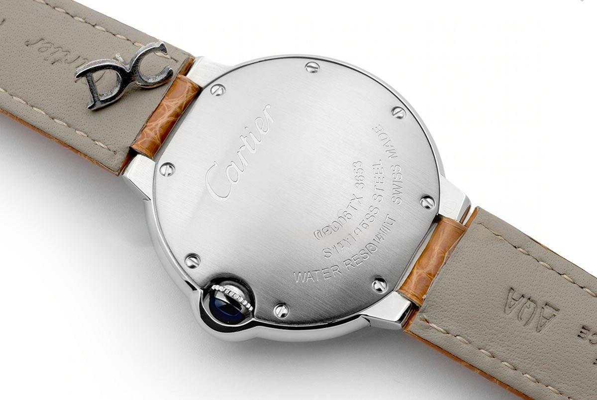 Cartier Ballon Bleu de Cartier 36mm White Dial in Steel on Orange Leather Strap-fasswatch