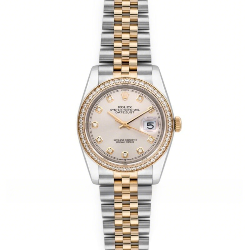 Rolex Datejust 36 126283RBR Silver Dial in Yellow Gold and Steel with Diamond Set Bezel and Diamond Markers-fasswatch