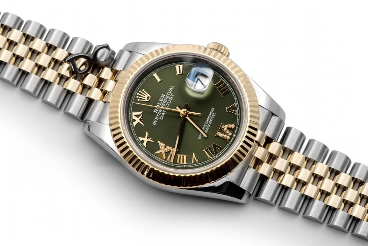 Rolex Datejust 36 126283RBR Olive Green Dial in Yellow Gold and Steel with Diamond Roman Numerals Markers-fasswatch