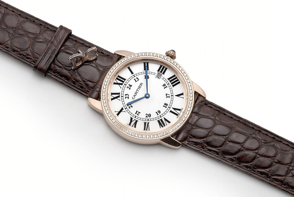 Cartier Ronde Louis Cartier Watch 36mm White Dial in Pink Gold on Brown Leather Strap-fasswatch