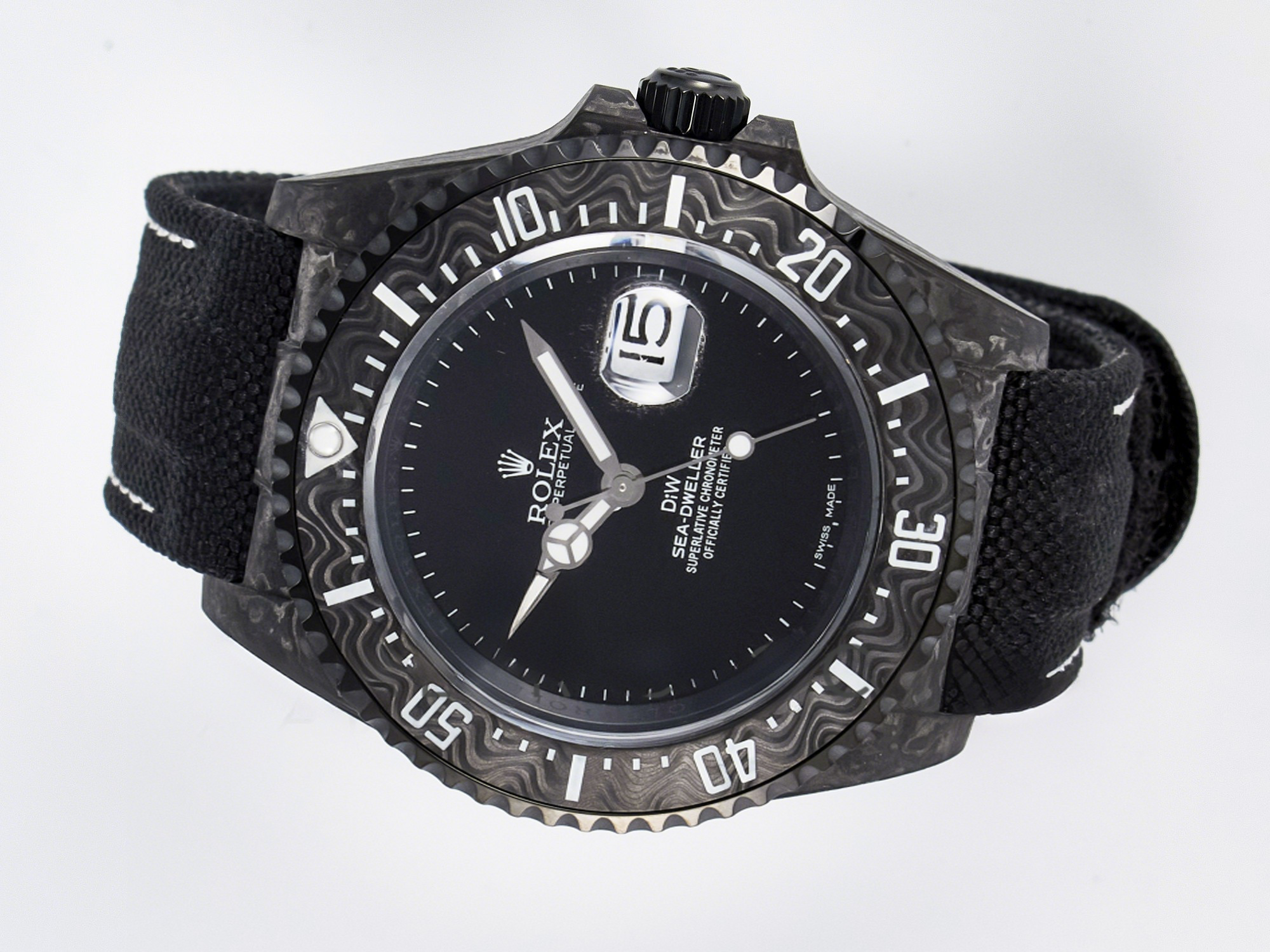 Rolex Sea Dweller 43mm Carbon DIWF Best Edition Black Dial on Black Nylon Strap A2824-fasswatch