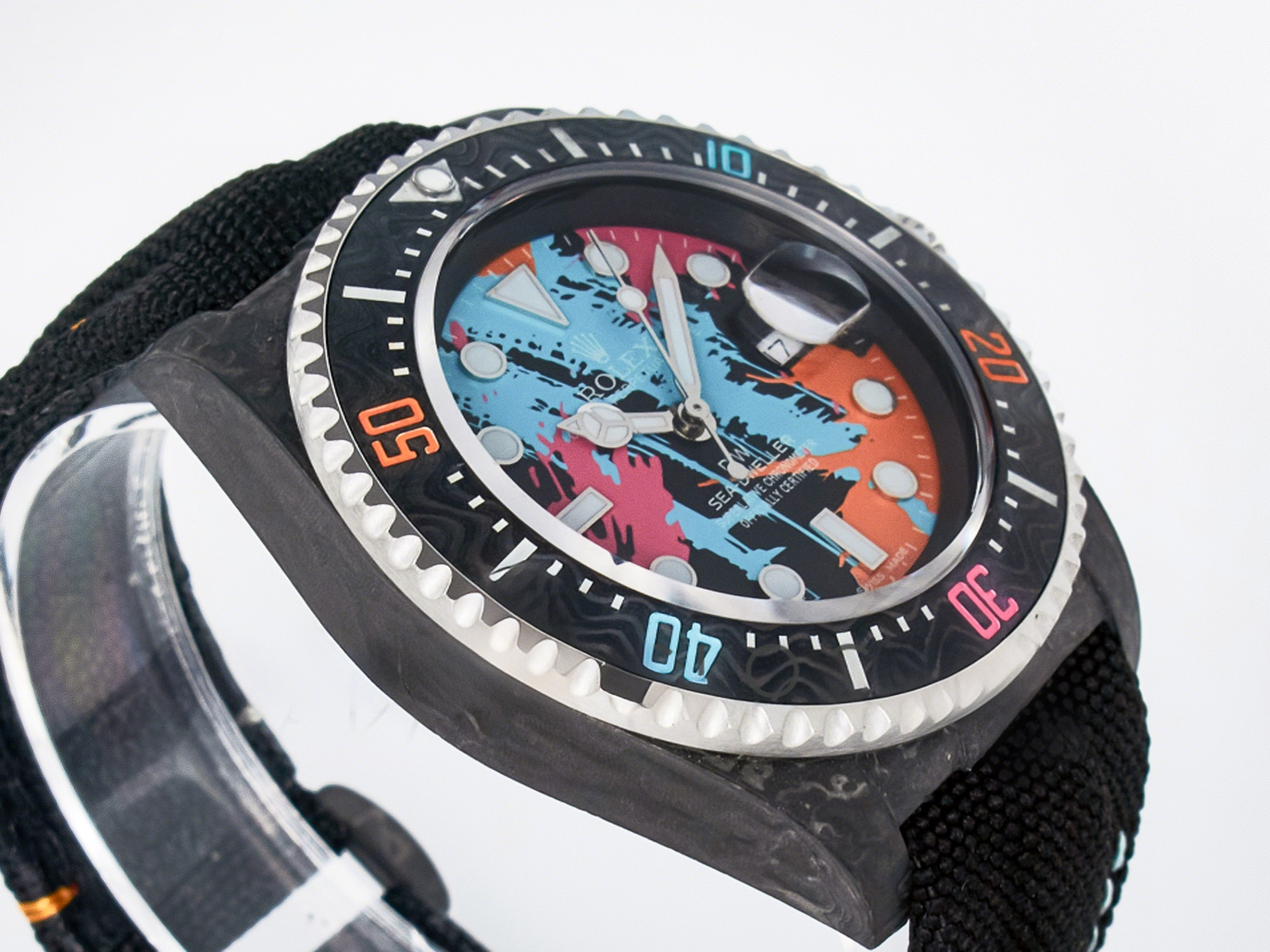 Rolex Sea Dweller 43mm Carbon DIWF Best Edition Graffiti Dial on Black Nylon Strap A2824-fasswatch