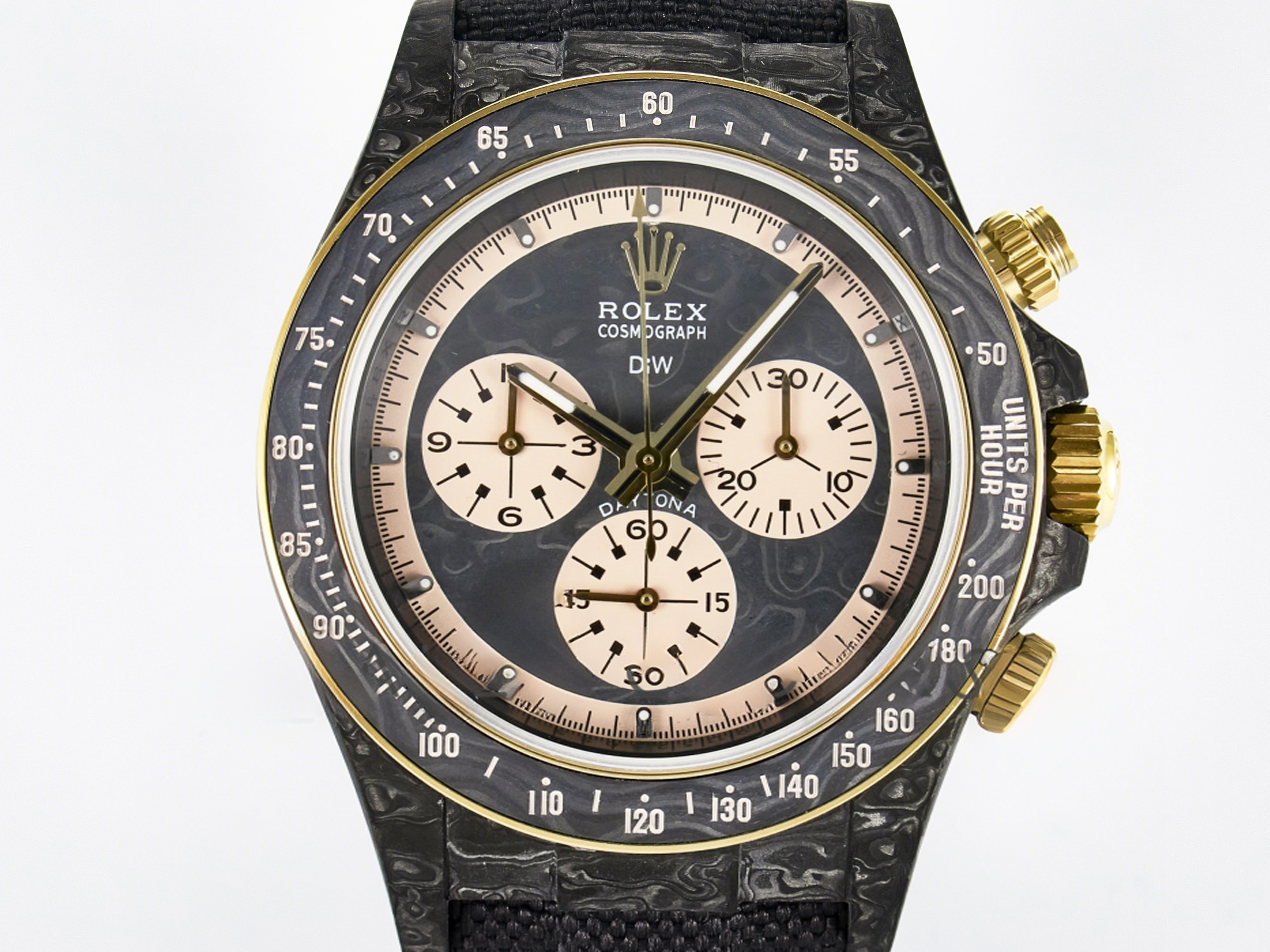 Rolex Daytona DIW Carbon Case DIWF Edition Carbon/Cream Dial on Black Nylon Strap A7750-fasswatch