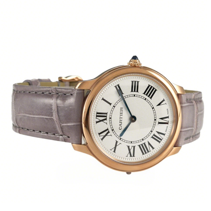 Cartier Ronde Must De Cartier 36mm White Dial in Rose Gold on Grey Leather Strap-fasswatch