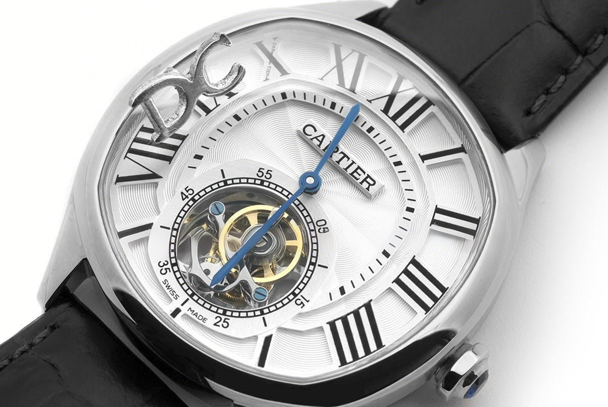 Drive de Cartier Tourbillon White Dial in White Gold on Black Leather Strap-fasswatch