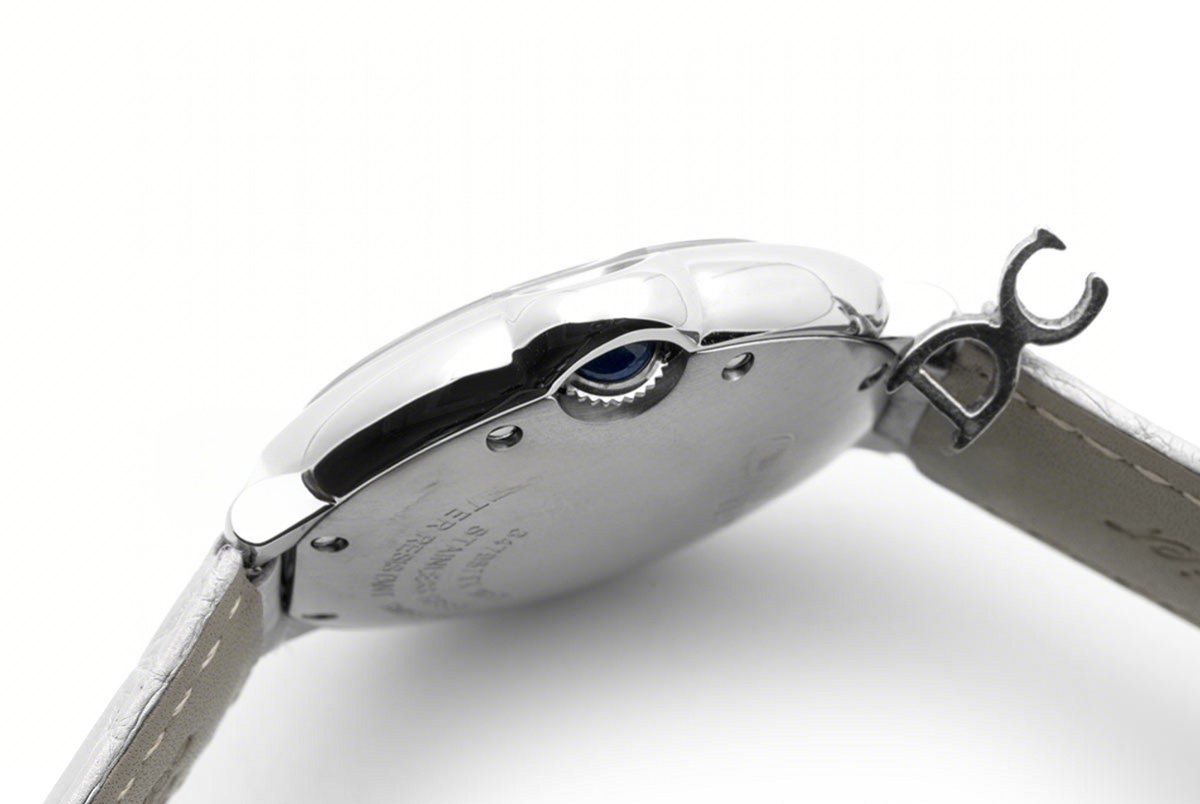 Cartier Ballon Bleu de Cartier 36mm White Dial in Steel on White Leather Strap-fasswatch
