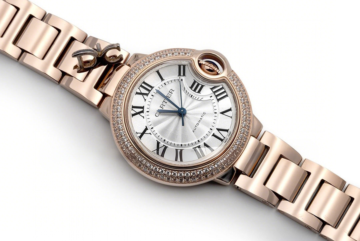 Cartier Ballon Bleu De Cartier 36mm White Dial in Pink Gold with Diamond Bezel-fasswatch