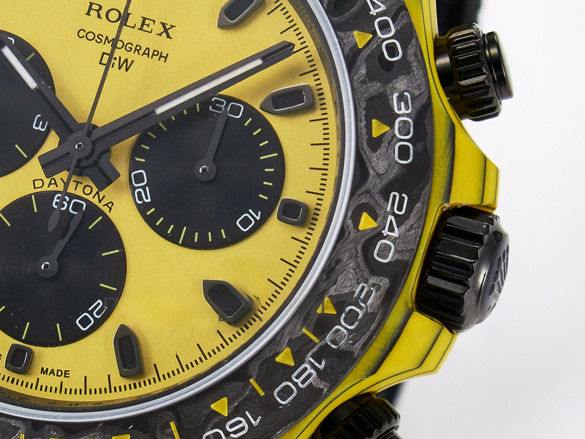 Rolex Daytona DIW Yellow Carbon Case DIWF Edition Black/White Dial on Black Nylon Strap A7750-fasswatch