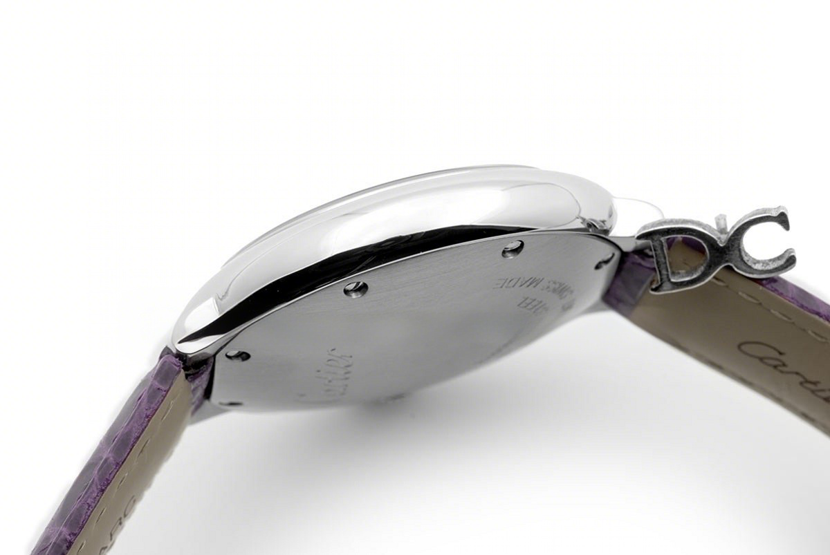 Cartier Ballon Bleu de Cartier 36mm White Dial in Steel on Purple Leather Strap-fasswatch