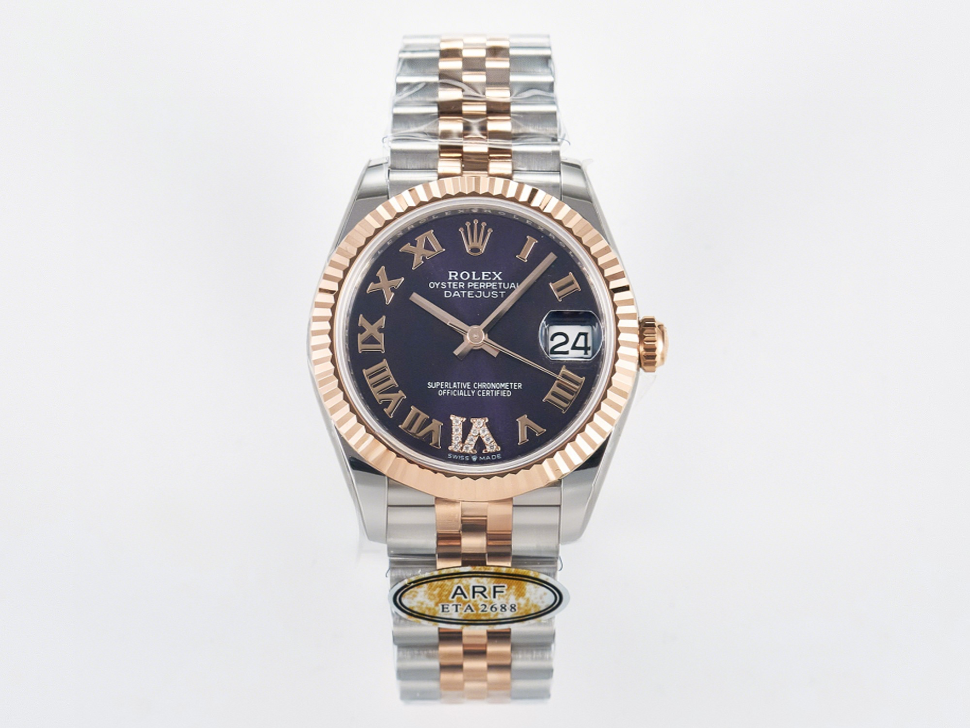 Rolex DateJust 31 278271 ARF 1:1 Best Edition 904L Steel Purple Roman Diamonds Dial on SS/RG Jubilee Bracelet ETA 2688-fasswatch