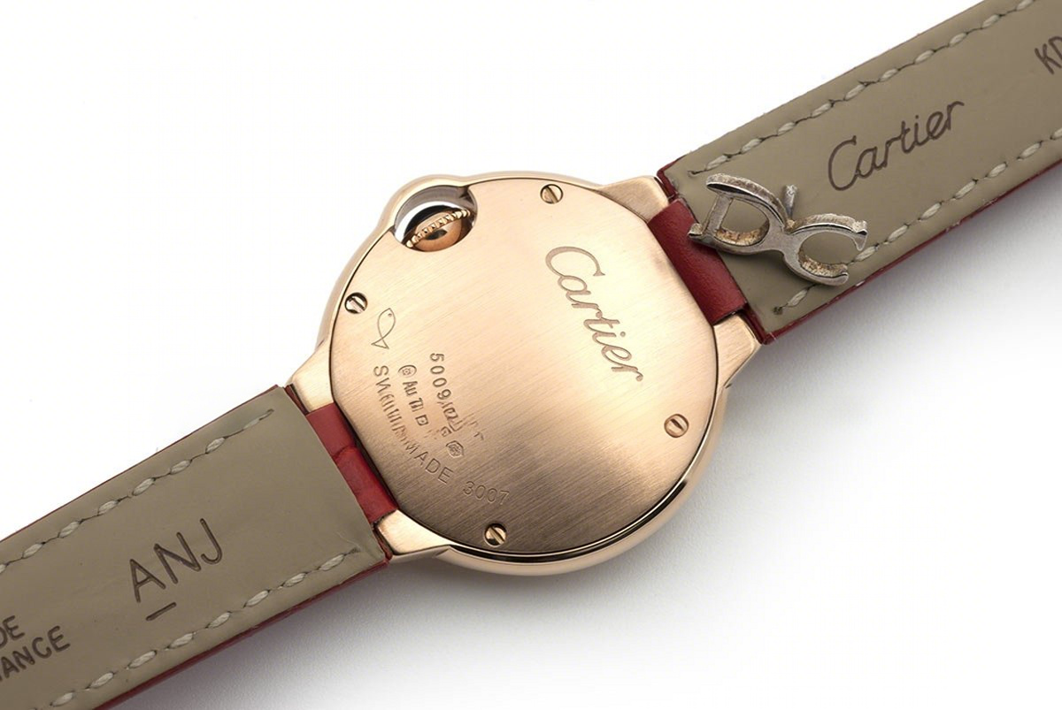 Ballon Bleu de Cartier 28mm White Dial in Gold on Red Leather Strap-fasswatch