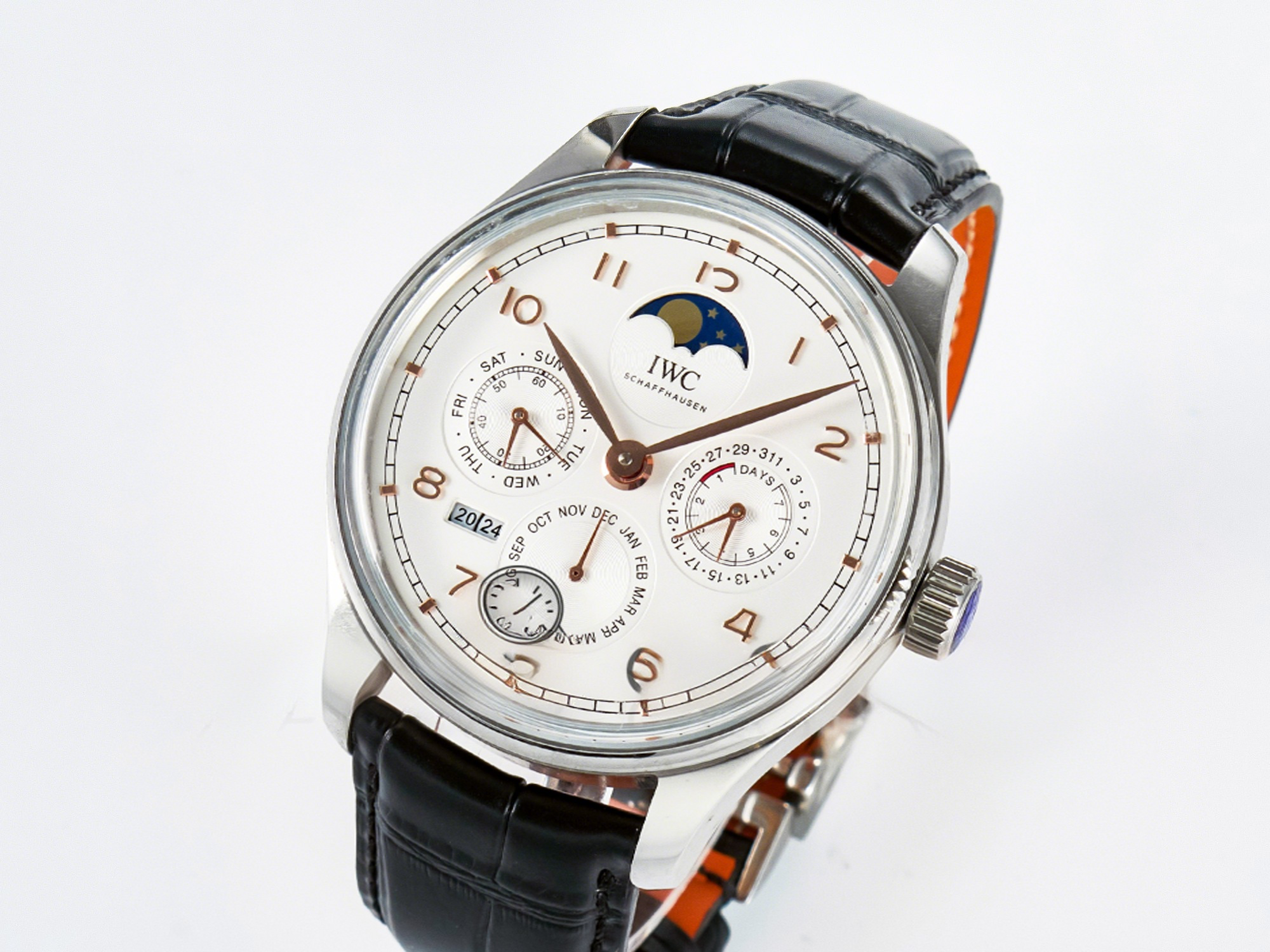 IWC IW5033 Portugieser Perpetual Calendar SS V9F 1:1 Best Edition White Dial on Black Leather Strap A52610-fasswatch