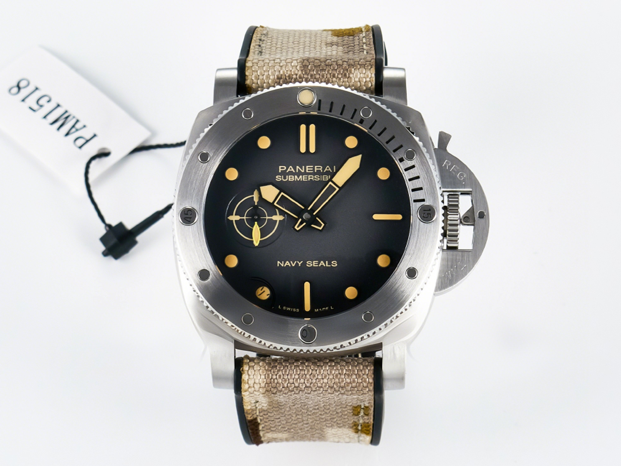 Panerai PAM1518 Submersible 44mm VSF 1:1 Best Edition Gray Ombre Dial on Camouflage Strap P900-fasswatch