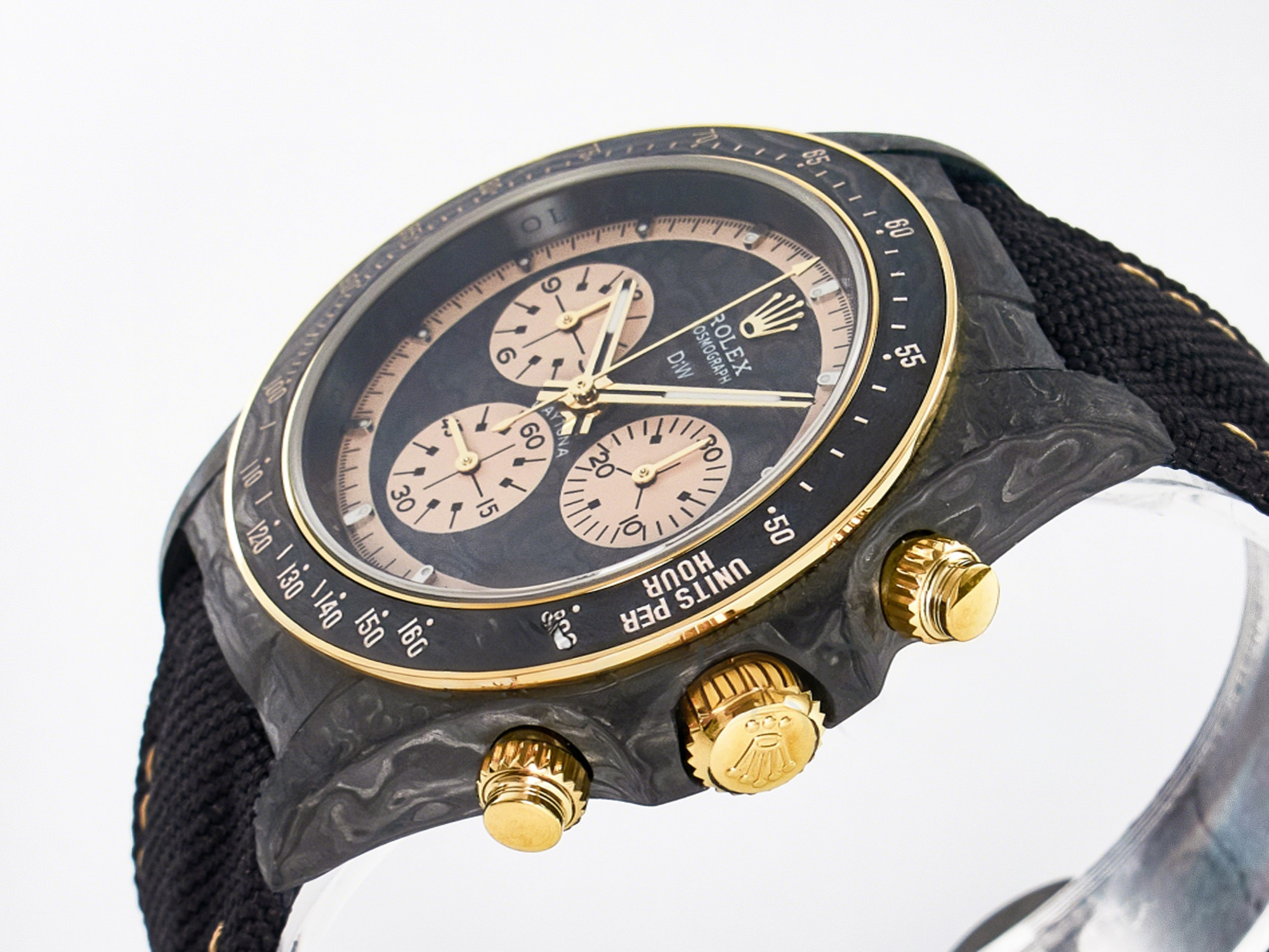 Rolex Daytona DIW Carbon Case DIWF Edition Carbon/Cream Dial on Black Nylon Strap A7750-fasswatch