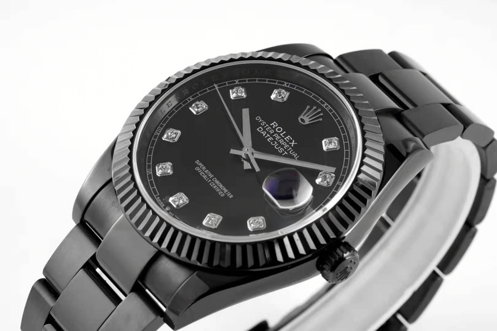 Rolex Datejust 41 Black Dial with Diamond Markers in PVD Black-fasswatch
