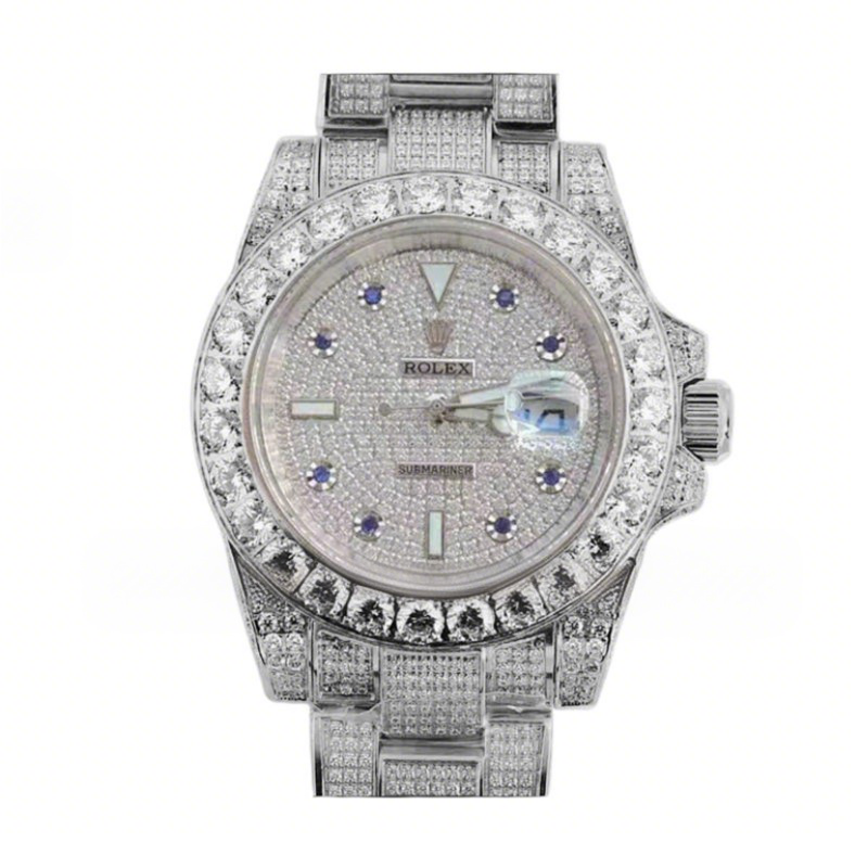 Rolex Submariner 116659 Full Diamond Paved Dial with Blue Diamonds in Steel-fasswatch