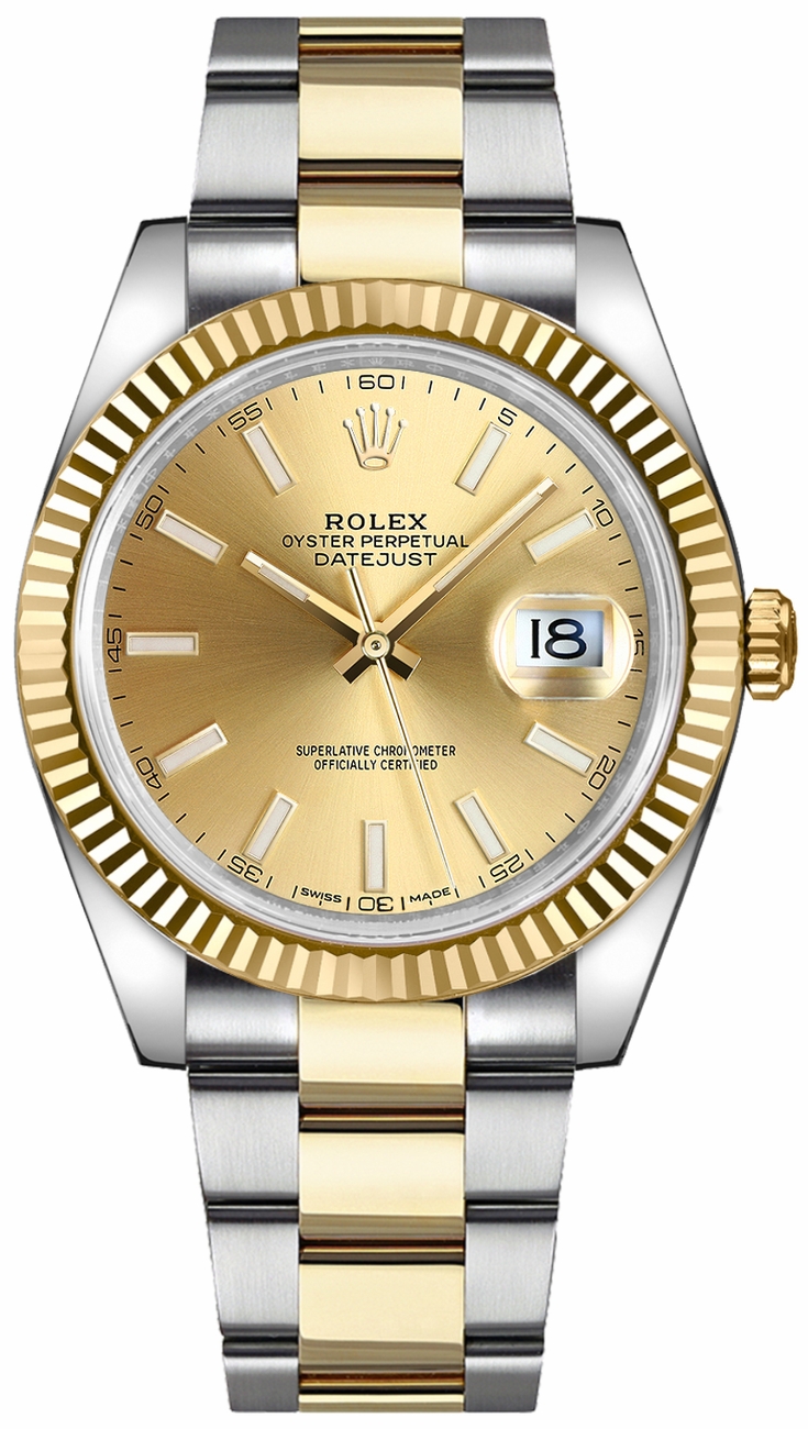Rolex Datejust 41 Fluted Bezel Gold & Steel Watch 126333-0009-fasswatch